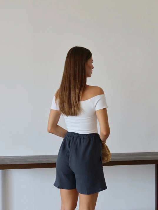 Müslin Kumaş Şort Bağcıklı Antrasit Pt Müslin Kumaş Şort Bağcıklı Antrasit Pt