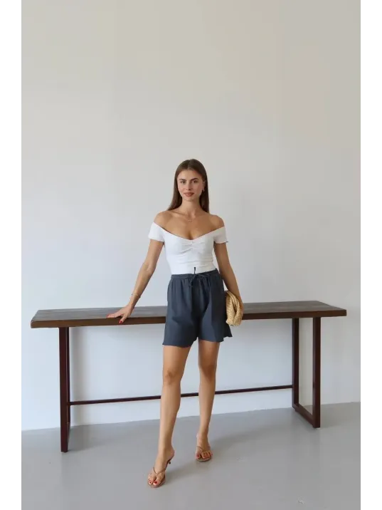 Müslin Kumaş Şort Bağcıklı Antrasit Pt Müslin Kumaş Şort Bağcıklı Antrasit Pt