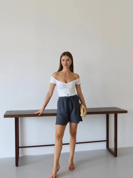 Müslin Kumaş Şort Bağcıklı Antrasit Pt Müslin Kumaş Şort Bağcıklı Antrasit Pt