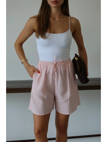 Müslin Kumaş Şort Bağcıklı Pembe Pt
