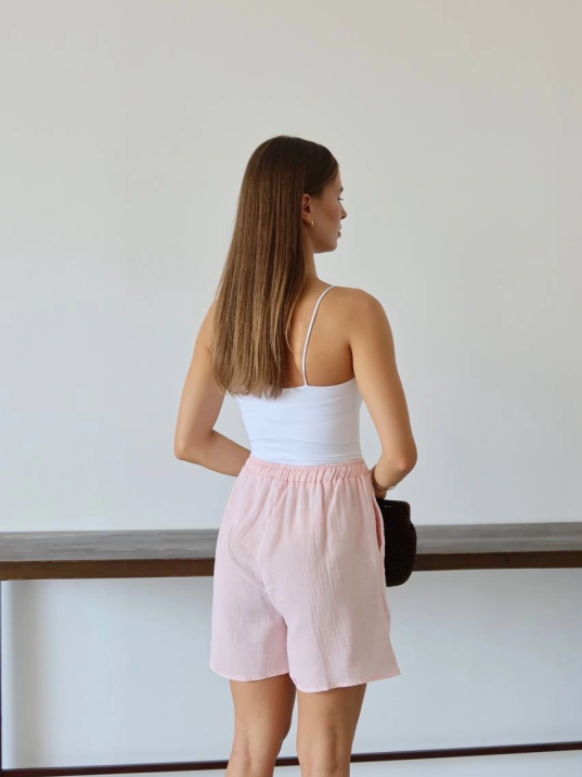 Müslin Kumaş Şort Bağcıklı Pembe Pt Müslin Kumaş Şort Bağcıklı Pembe Pt