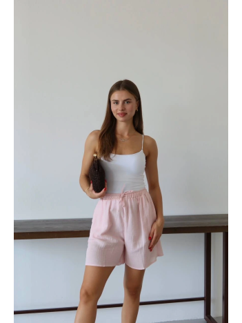 Müslin Kumaş Şort Bağcıklı Pembe Pt Müslin Kumaş Şort Bağcıklı Pembe Pt