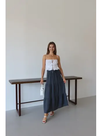 Müslin Kumaş Keten Uzun Etek Antrasit Pt