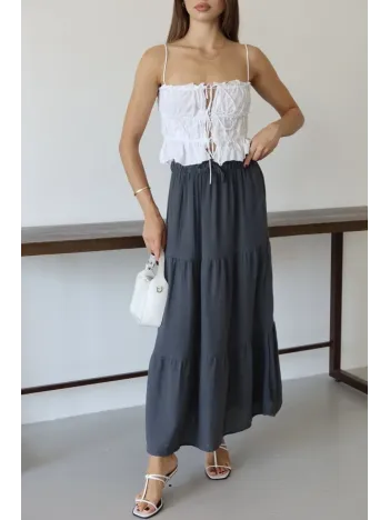 Müslin Kumaş Keten Uzun Etek Antrasit Pt