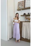Müslin Kumaş Keten Uzun Etek Lila Pt