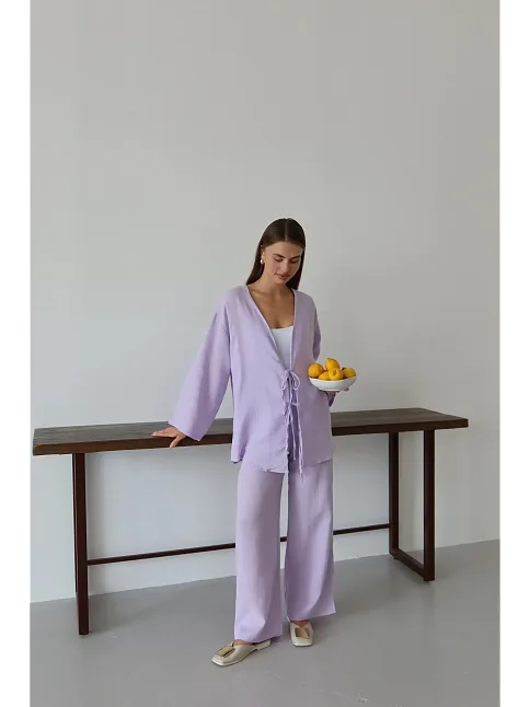 Müslin Kumaş Kimono Lila Pt