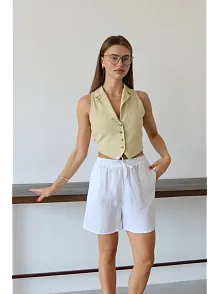 Müslin Kumaş Şort Bağcıklı Beyaz Pt