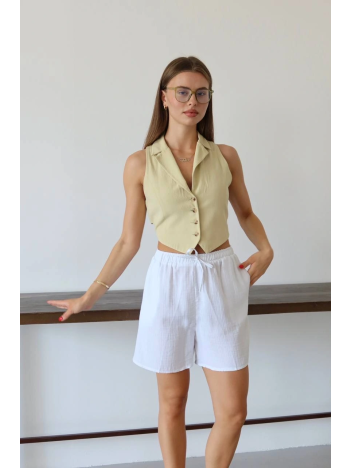 Müslin Kumaş Şort Bağcıklı Beyaz Pt