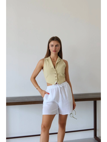 Müslin Kumaş Şort Bağcıklı Beyaz Pt Müslin Kumaş Şort Bağcıklı Beyaz Pt