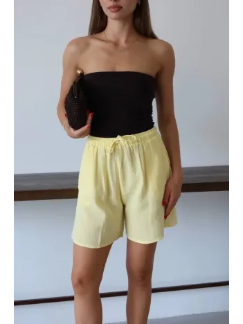 Müslin Kumaş Şort Bağcıklı Sarı Pt