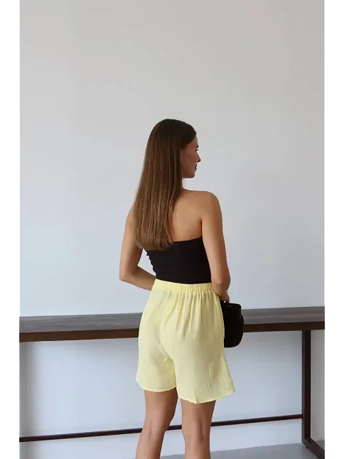 Müslin Kumaş Şort Bağcıklı Sarı Pt
