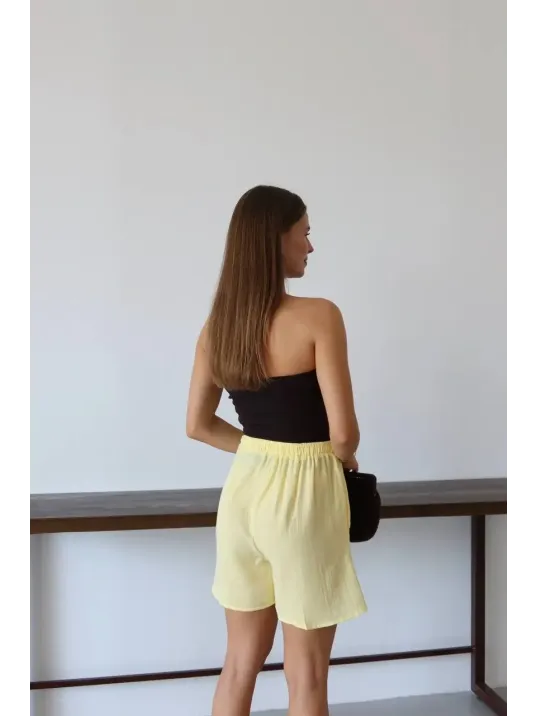 Müslin Kumaş Şort Bağcıklı Sarı Pt