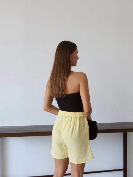 Müslin Kumaş Şort Bağcıklı Sarı Pt Müslin Kumaş Şort Bağcıklı Sarı Pt