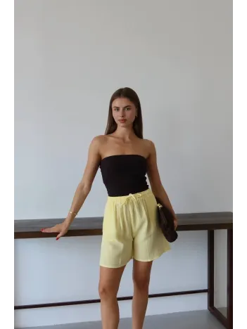 Müslin Kumaş Şort Bağcıklı Sarı Pt Müslin Kumaş Şort Bağcıklı Sarı Pt