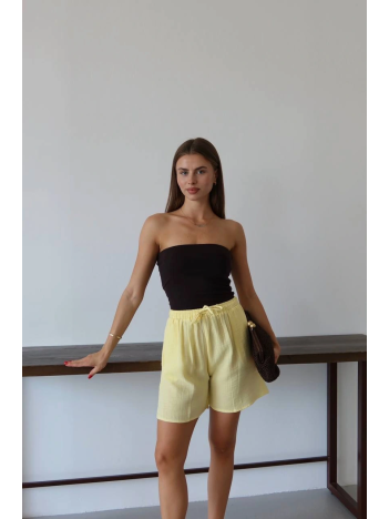 Müslin Kumaş Şort Bağcıklı Sarı Pt Müslin Kumaş Şort Bağcıklı Sarı Pt