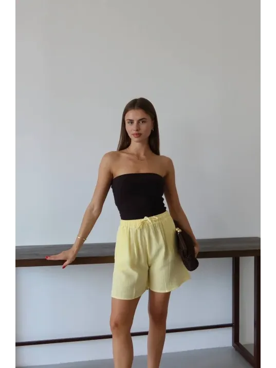 Müslin Kumaş Şort Bağcıklı Sarı Pt