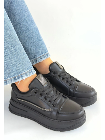 Natte Siyah Cilt Bağcıklı Spor Ayakkabı Natte Siyah Cilt Bağcıklı Spor Ayakkabı