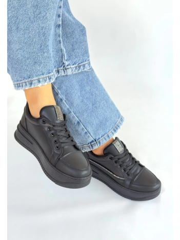 Natte Siyah Cilt Bağcıklı Spor Ayakkabı Natte Siyah Cilt Bağcıklı Spor Ayakkabı