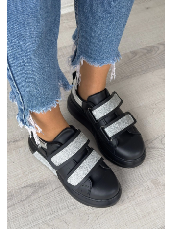 Nino Siyah Cilt Simli Cırt Cırtlı Spor Ayakkabı Nino Siyah Cilt Simli Cırt Cırtlı Spor Ayakkabı