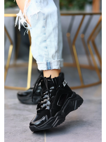 Nolli Siyah Cilt Bağcıklı Bot