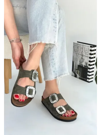 Nool Yeşil Nubuk Terlik