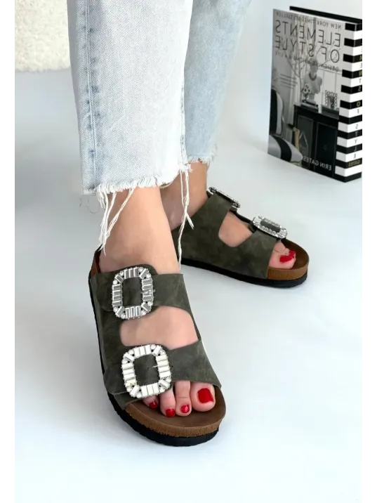 Nool Yeşil Nubuk Terlik