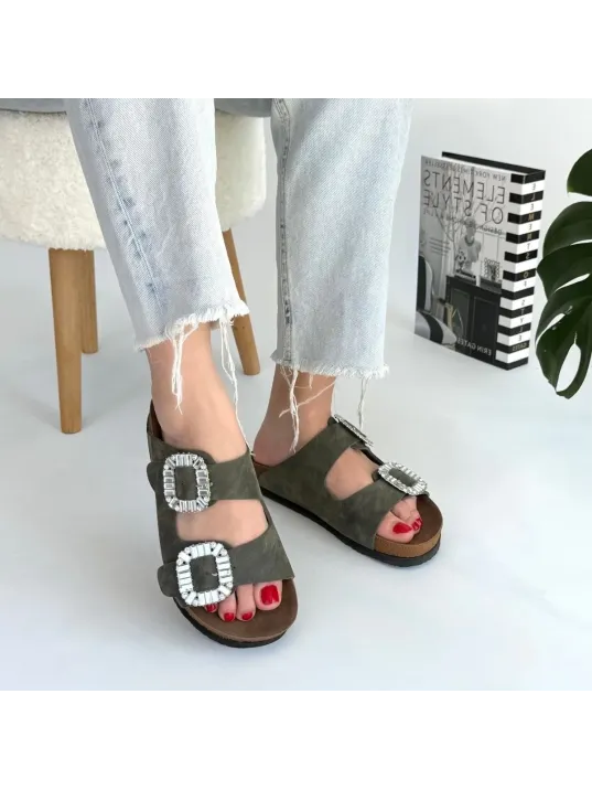 Nool Yeşil Nubuk Terlik