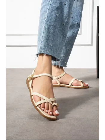 Nordi Bej Cilt Kemerli Sandalet