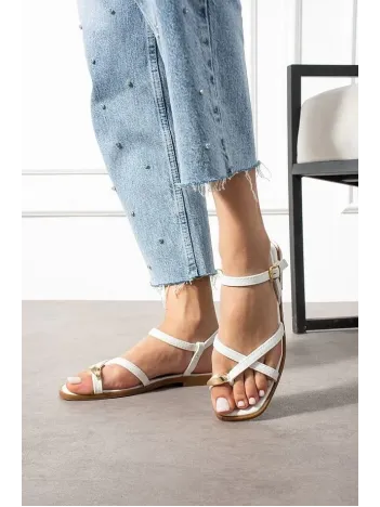 Nordi Beyaz Cilt Kemerli Sandalet