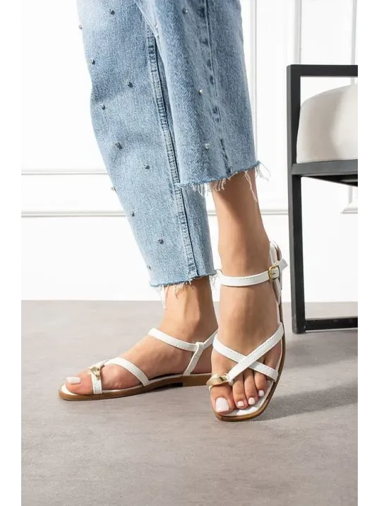 Nordi Beyaz Cilt Kemerli Sandalet Nordi Beyaz Cilt Kemerli Sandalet