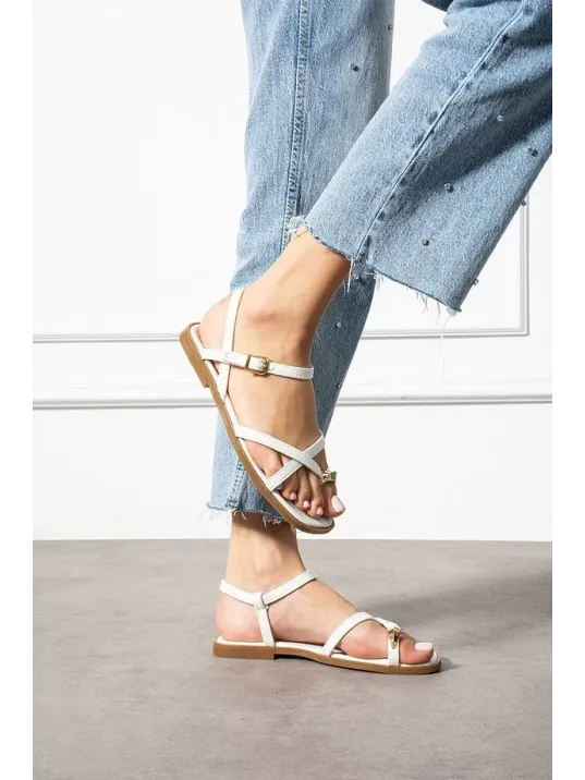 Nordi Beyaz Cilt Kemerli Sandalet Nordi Beyaz Cilt Kemerli Sandalet