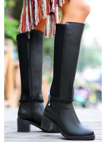 Olha Siyah Cilt Topuklu Çizme Olha Siyah Cilt Topuklu Çizme