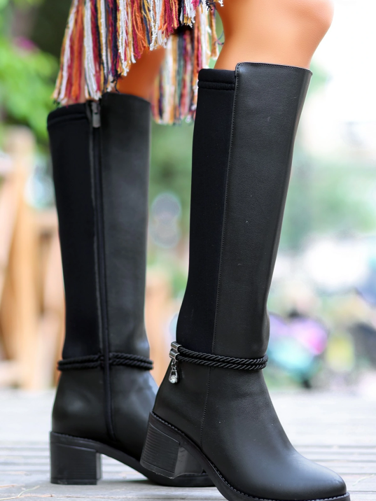 Olha Siyah Cilt Topuklu Çizme Olha Siyah Cilt Topuklu Çizme