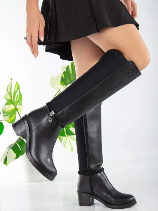 Olha Siyah Cilt Topuklu Çizme