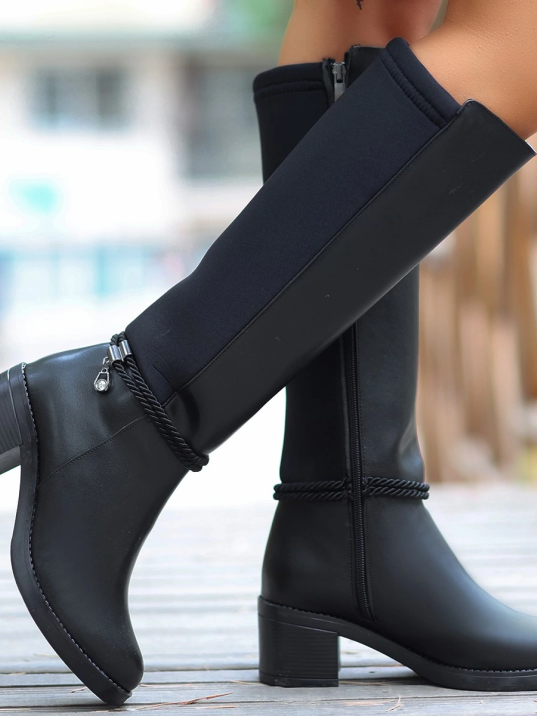 Olha Siyah Cilt Topuklu Çizme