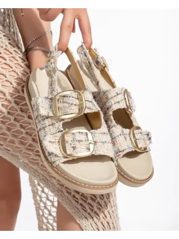 Olira Bej Simli Kemerli Sandalet Olira Bej Simli Kemerli Sandalet