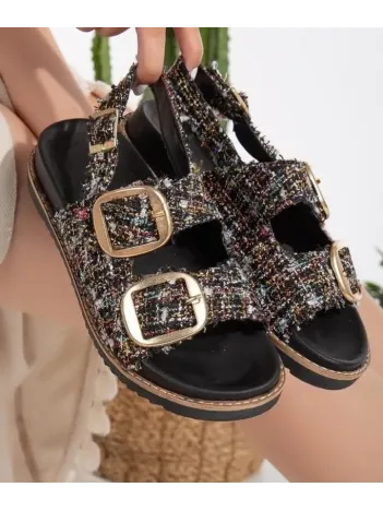 Olira Siyah Simli Kemerli Sandalet Olira Siyah Simli Kemerli Sandalet