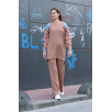 Omuz detaylı kol nakışlı ikili alt üst triko takım vizon Omuz detaylı kol nakışlı ikili alt üst triko takım vizon
