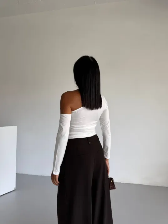 Omuz Detaylı Kollu Bluz Beyaz F2336