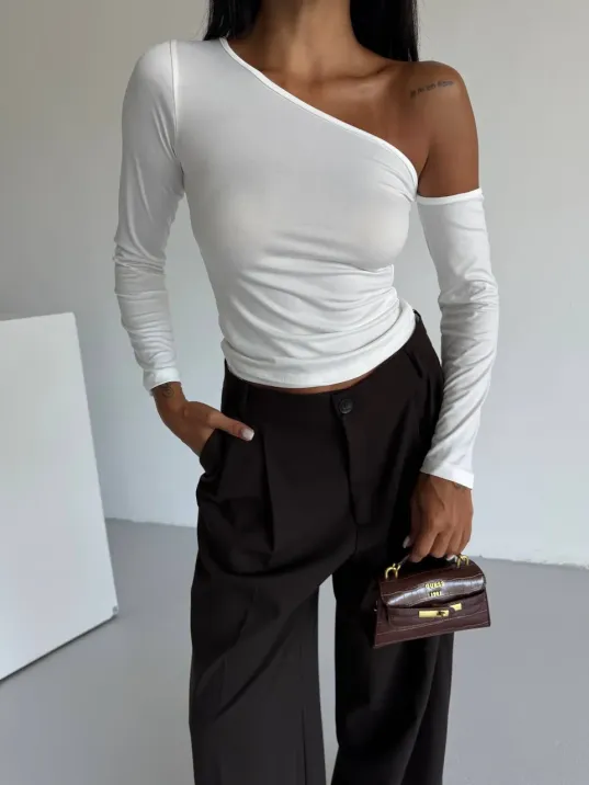 Omuz Detaylı Kollu Bluz Beyaz F2336