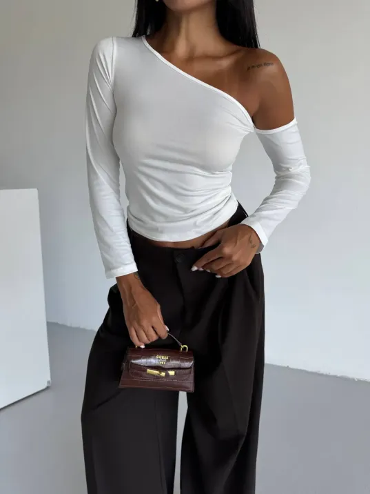 Omuz Detaylı Kollu Bluz Beyaz F2336