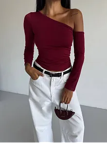 Omuz Detaylı Kollu Bluz Bordo F2336