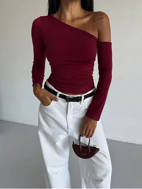 Omuz Detaylı Kollu Bluz Bordo F2336