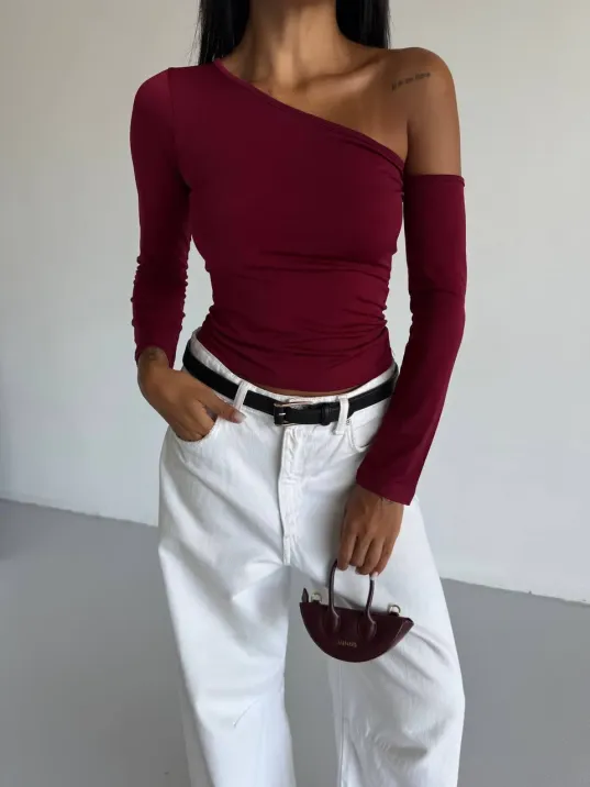 Omuz Detaylı Kollu Bluz Bordo F2336