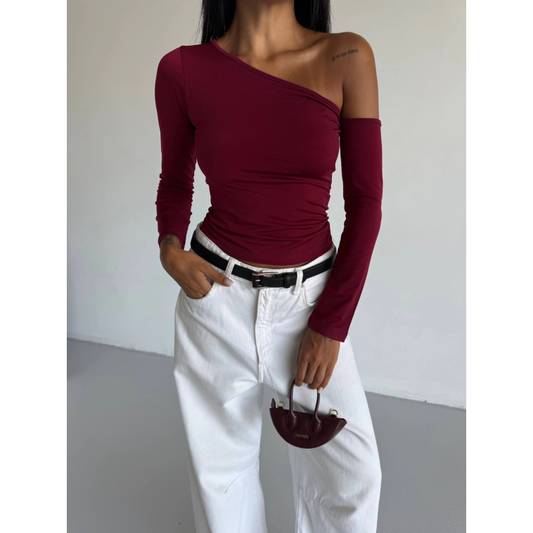 Omuz detaylı kollu bluz bordo f2336 Omuz detaylı kollu bluz bordo f2336