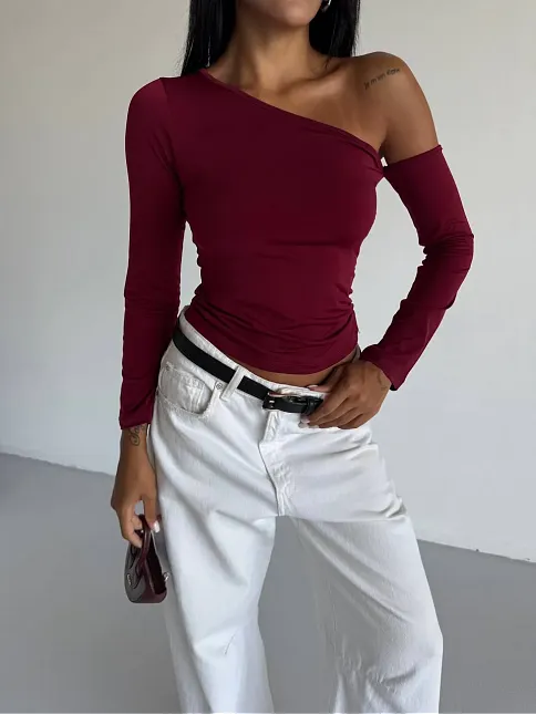Omuz Detaylı Kollu Bluz Bordo F2336