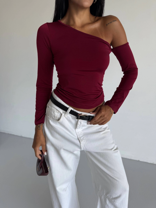 Omuz detaylı kollu bluz bordo f2336 Omuz detaylı kollu bluz bordo f2336