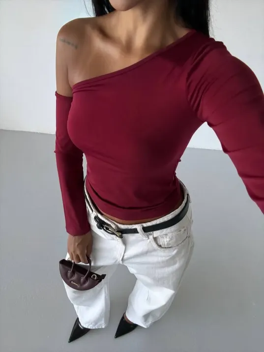 Omuz Detaylı Kollu Bluz Bordo F2336