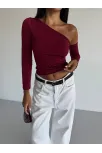 Omuz Detaylı Kollu Bluz Bordo F2336