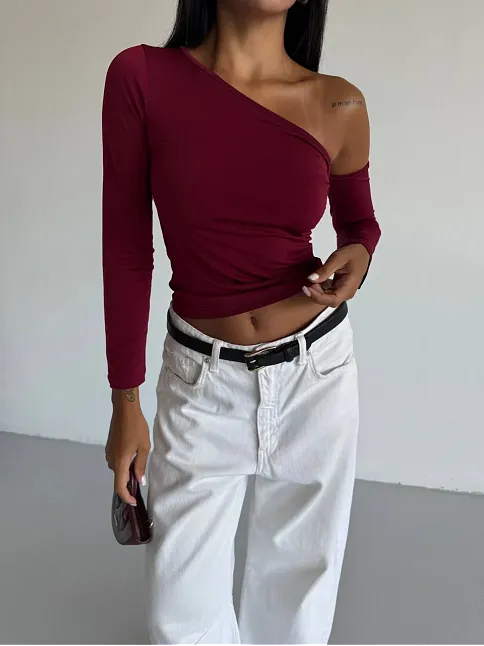 Omuz Detaylı Kollu Bluz Bordo F2336